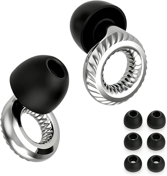 Ear Plugs for Noise Reduction – Reusable Silicone Earplugs with Filter Technology for Sleeping, Travel, Focus, Concerts & Motorcycling Ear Plug +8Tip (Round Silvery)