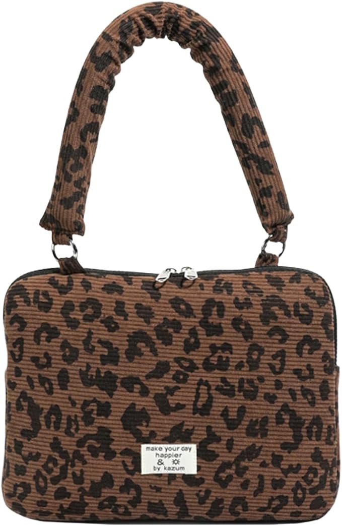 Leopard Print Laptop Case 11, 13,15 Inch Quilted Laptop Sleeve Soft Protective Cheetah Computer Sleeve for MacBook (Coffee, with Strap, 11 Inch)