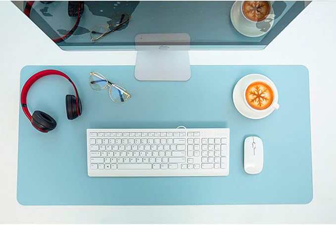 SUJAYU Dual Sided PU Leather Desk Pad, Mouse Pad, Office Desk Mat, Non-Slip Laptop Desk Pad, Waterproof Desk Writing Pad for Office and Home (31.5" x 15.7", Pink+Light Blue)