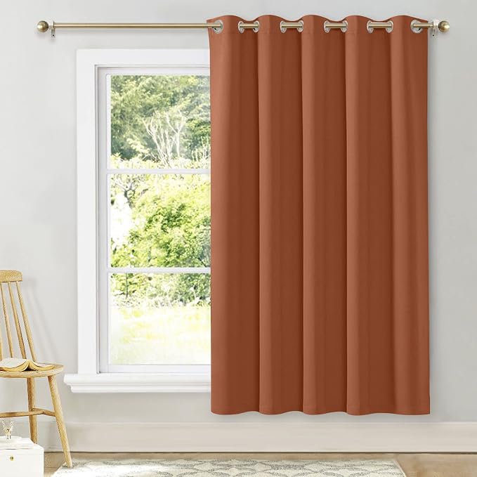 NICETOWN Room Darkening Curtains for Bedroom, Burnt Orange Thermal Insulated Drapes 72 inches Long for Office, Loft, Guestroom (1 Panel, 70" Wide per Panel)
