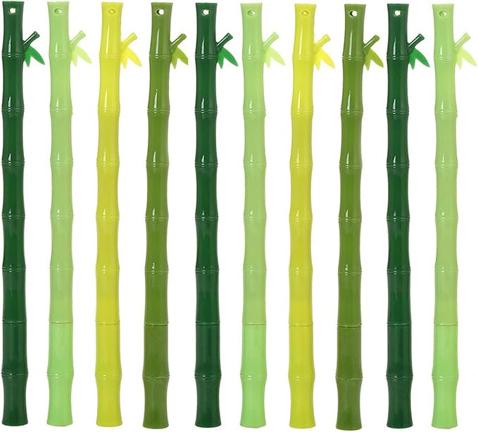 12 Pcs Novelty Green Plastic Bamboo Shape Gel Pens 0.5mm Black Ink Funny Kawaii Plant Writing Pen for Party Favors Ctue Adults School Office Gifts Stationery Supplies