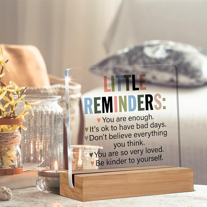 Inspirational Motivational Gifts Employee Appreciation Gifts Little Reminders You are Enough Clear Desk Decorative Sign Acrylic Sign With Wooden Stand for Office Desk Table Shelf