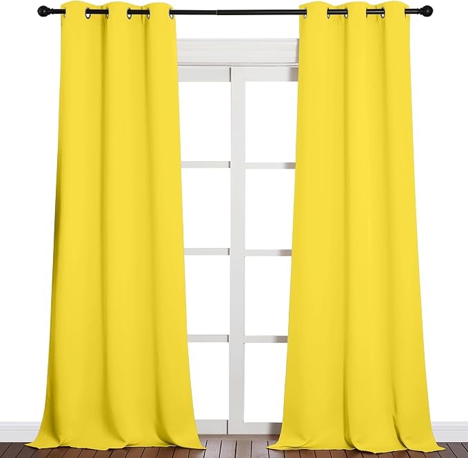 NICETOWN Patio Glass Door Curtains for Bedroom/Living Room, Privacy Panel Drapes for Dining Room and Guest Room (Bright Yellow, 42 inches Wide x 90 inches Long, 1 Pair)