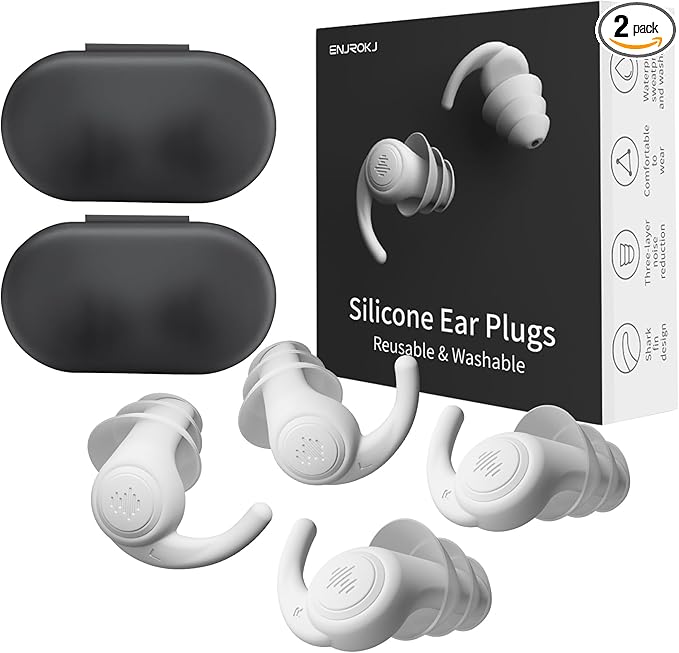 Ear Plugs - Comfy Reusable Noise-Reducing Earplugs Shark Fin Noise Cancelling Earbuds for Sleep, Deep Focus,Travel,2 Pairs/Box