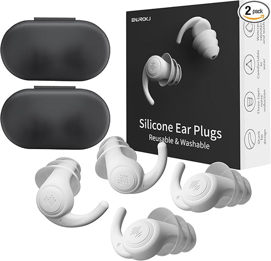 Ear Plugs - Comfy Reusable Noise-Reducing Earplugs Shark Fin Noise Cancelling Earbuds for Sleep, Deep Focus,Travel,2 Pairs/Box