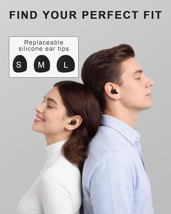 Ear Plugs for Sleeping, 28dB(SNR) Reusable Silicone Earplugs with 4 Sizes (S/M/L/XL) Eartips, Noise Reduction Ear Protection EarPlugs for Sleep, Airplane, Focus, Travel & Concerts, Black