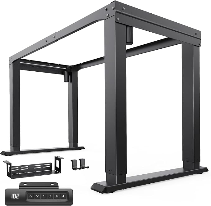 HUANUO 4 Legs Standing Desk Frame, Dual Motor Height Adjustable Electric Sit Stand Desk Frame for Home & Office, Heavy Duty Steel, Memory Controller, Frame Only, Black