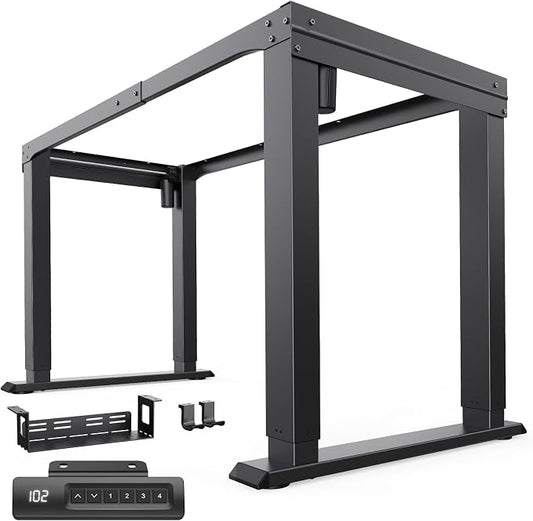 HUANUO 4 Legs Standing Desk Frame, Dual Motor Height Adjustable Electric Sit Stand Desk Frame for Home & Office, Heavy Duty Steel, Memory Controller, Frame Only, Black