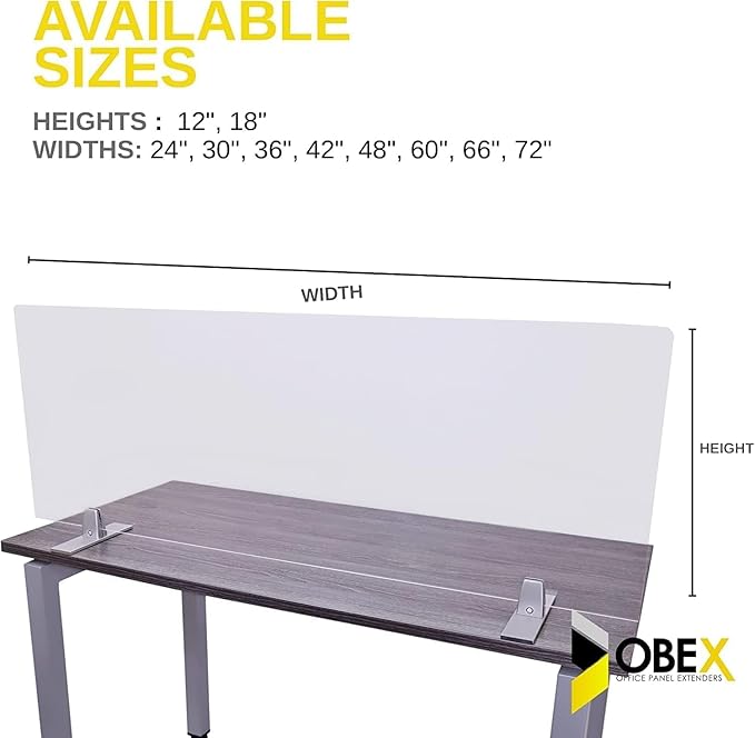 OBEX Acrylic Free Standing Screen, Divider for Desk Privacy Home & Office Partitions for Table Top Workstation, Portable Cubicle Panel for Work, 12" x 66", Clear