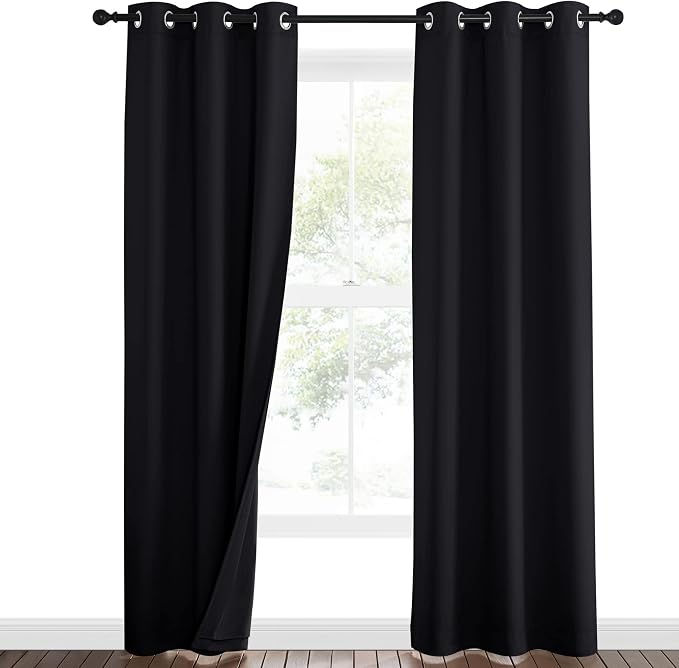NICETOWN Sound Blocking and Heavy-Duty Space Divider Curtains for Living Room, Lined Insert Noise - Blackout - Thermal Insulation Curtains for Room Divider/Space Solutions (Black, 84 inches Long)