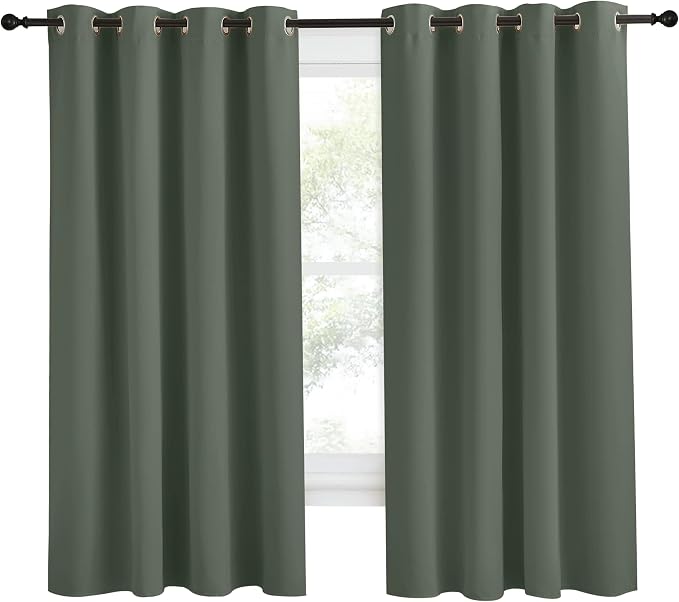 NICETOWN Blackout Curtain for Living Room 68 inch Long, 1 Panel, Dark Mallard, W55 x L68, Grommet Thermal Insulated Room Darkening Sound Proof Curtain for Bedroom/Kids Room