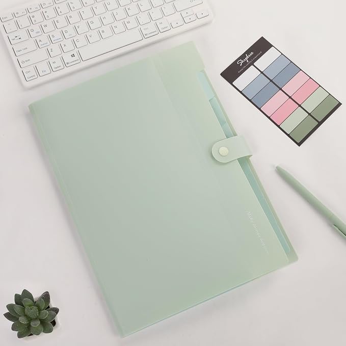 SKYDUE Expanding File Organizer with 8 Pockets, Accordion File Folders with Labels, Portable Document Paper Bill Receipt Organizer, Home College School Office Supplies, Letter Size,Light Green