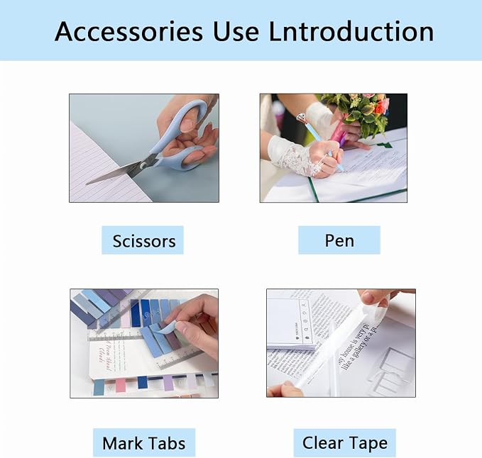 Office Supplies,Blue Desk Accessories,Office Supplies Set,Stapler and Tape Dispenser Set,Scissors,Staple Remover,Binder Clips,Staples,Ballpoint Pen,Index Tabs with Ruler,Clear Tape.9pcs for Office
