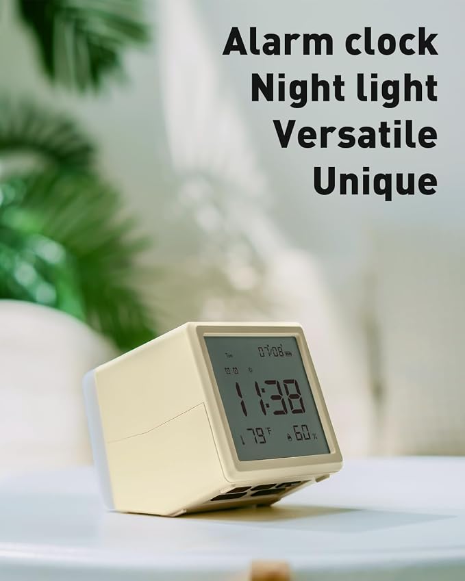 Retro Digital Alarm Clock with Night Light, Temp & Humidity | Creative flip night light with soft time backlight; retro gift clock for bedroom, desk, kids and travel