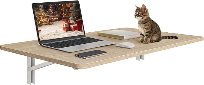 Natural Wood Wall Mounted Folding Table 31.5"x19.7" Fold Down Wooden Wall Desk, Floating Table for Kitchen, Laundry, or Home Office