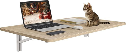 Natural Wood Wall Mounted Folding Table 31.5"x19.7" Fold Down Wooden Wall Desk, Floating Table for Kitchen, Laundry, or Home Office