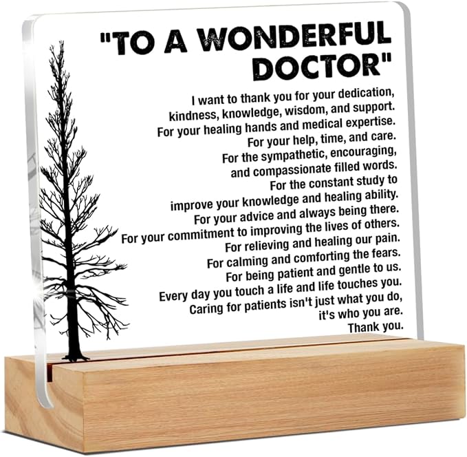Doctor Gifts for Men Women Thank You Appreciation Desk Decor Sign | Gifts for Doctors, to a Wonderful Doctor, Home Office Desk Decorative Sign, Clear, Acrylic, 4 x 4 Inches
