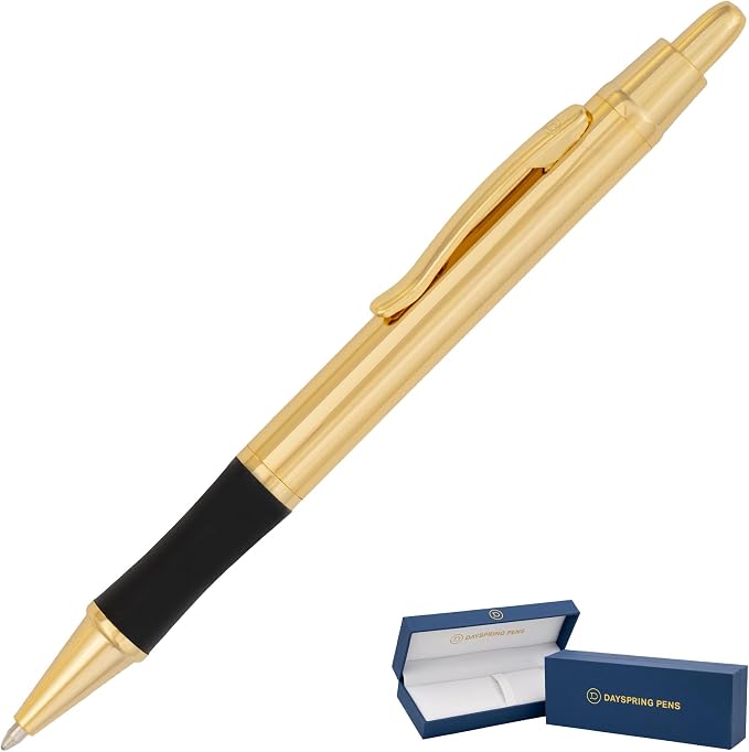 Dayspring Pens Monroe Gold Ballpoint Pen, 18K Gold Electroplated, Non-Customized, Click Action, All Metal, Medium Point Black Ink, Gift for Graduation, Birthdays, Career Advancement, Gift Box