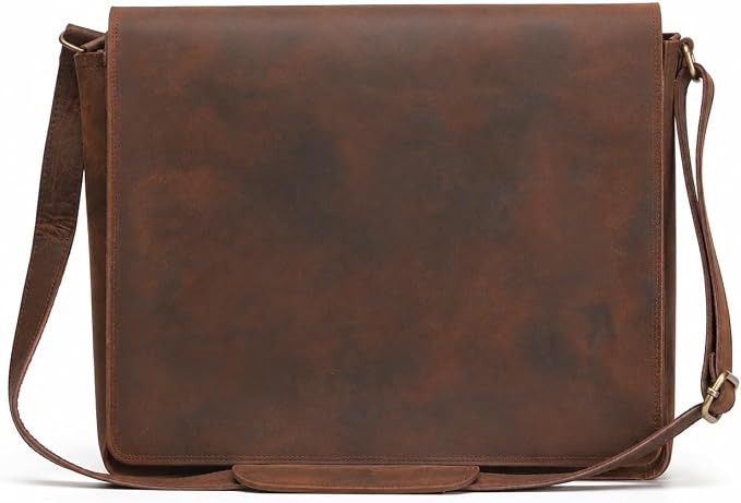 WANDERINGS Genuine Full Grain Leather Folder with Removable Strap - Handcrafted Folio Document Organizer - Leather Document Holder for Men and Women - Fits 15" 14" 13" Tablets and Laptops