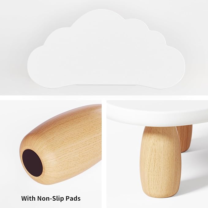AFOOYO Monitor Stand Riser,Cloud-Shaped Sturdy Wood 16.5In Computer Monitor Riser Wirh Drawer, Multi-Purpose Desktop Organizer Riser for Computer,Laptop,Printer,TV,White