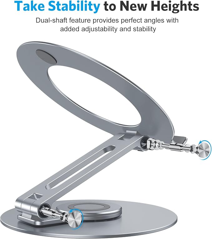 OMOTON Adjustable Laptop Stand with 360 Rotating Base, Ergonomic Laptop Riser for Collaborative Work, Dual Rotary Shaft Fully Foldable for Easy Storage, Fits All Laptops up to 16 inches, CoolGrey