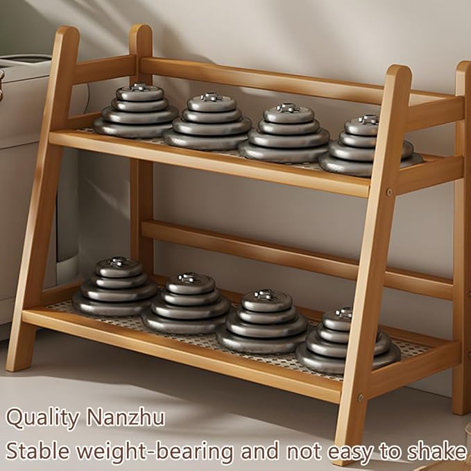 Hggzeg Wicker-Look Coffee Station Organizer, Double Layer Desk Organizers, Bamboo Home Coffee Mug Display Rack, Countertop Shelf, for Dormitory, Kitchen, Office (Original Wooden Color)