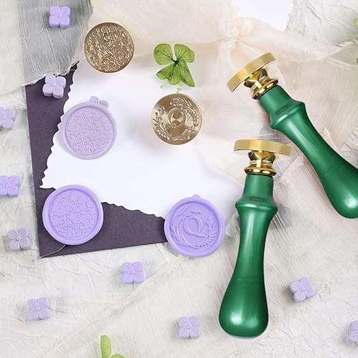 Elegant Initial Q Wax Seal Kit,2pcs Exquisite Brass Stamp Heads with Eucalyptus & Flower Designs Ideal for Wedding Invitations Gift Wraps Envelopes and Christmas Cards (Alphabet Q Kit)