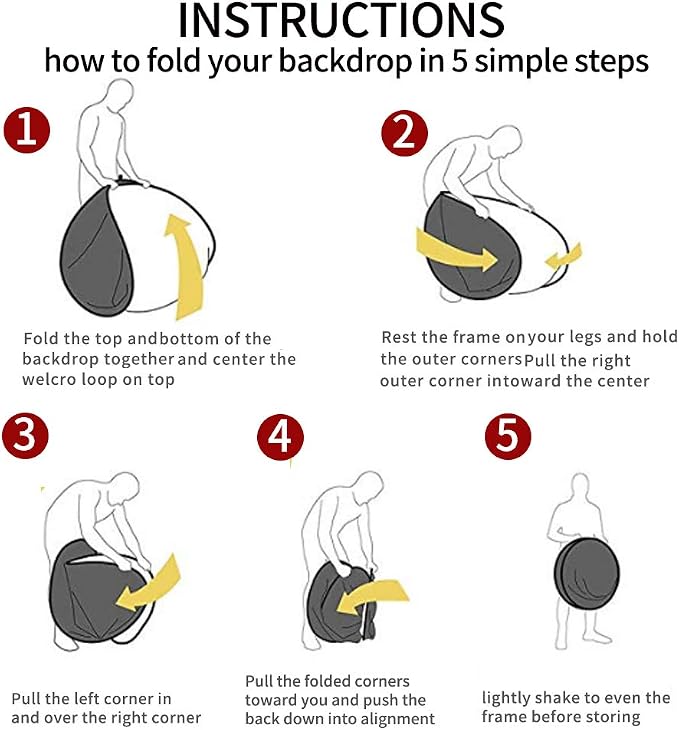 5 x 3.3ft (1.5mX1m) 2 in 1 Polyester Muslin Black and White Collapsible Backdrop, Small Pop Up Portable Reversible Photography Background with Carrying Bag