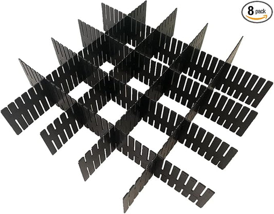 8pcs DIY Plastic Drawer Organizer Adjustable Drawer Dividers for Home Tidy Closet, Socks, Underwear, Office School Supplies, Kitchen Utensil Tools (Black)
