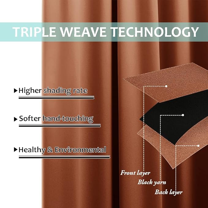 NICETOWN 100% Blackout Window Curtain Panels, Cold and Full Light Blocking Drapes with Black Liner for Nursery, 84" Drop Thermal Insulated Draperies (Burnt Orange, 2 Pieces, 70" Wide Each Panel)