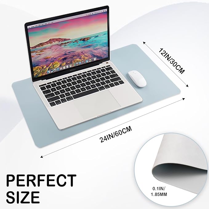 24 x 12 Inches Leather Desk Pad Protector, Non-Slip PU Leather Desk Mat, Laptop Desk Pad, Perfect for Office & Home Use (sky blue)