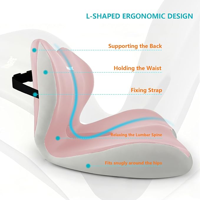 Ergonomic Memory Foam Seat Cushion with Strap for Office Chair, Pink Grey
