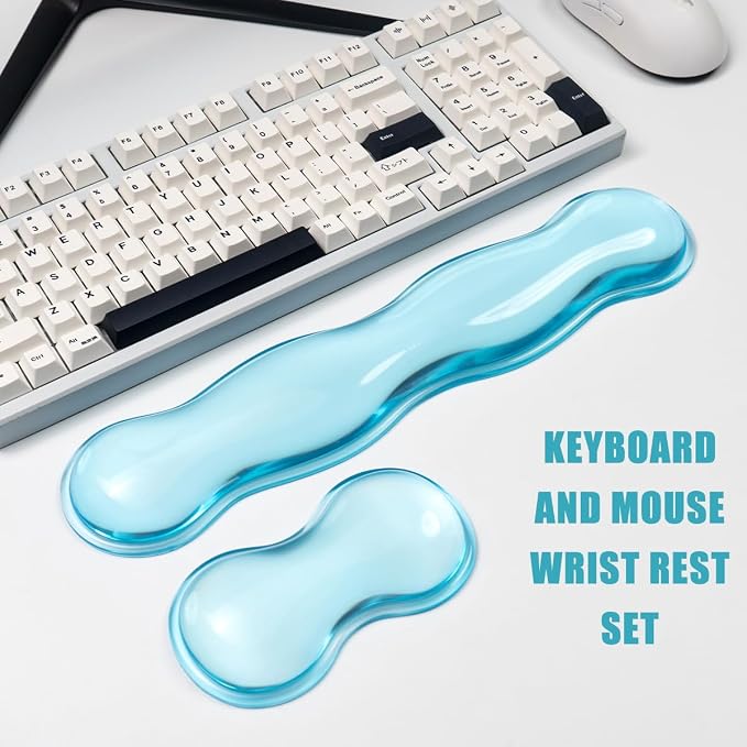 Ergonomic Silicone Gel Keyboard and Mouse Wrist Rest Set – Clear Wrist Rest for Keyboard 60%/68%/75%, Comfort & Support for Typing and Gaming (Blue)