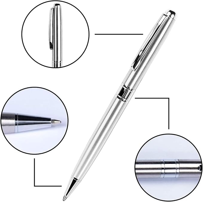 Cambond Ballpoint Pens Black Ink - Weighted Metal Twist Silver Pens for Police Uniform Flight Attendant Business, 1.0 mm Medium Point Smooth Writing, 3 Pens with 3 Refills (Silver)