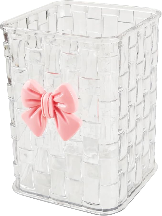 Nirvany Acrylic Pen Holder for Desk, Cute Clear Pencil Organizer & Makeup Brush Holder with Bow Back To School Accessories for Office, Home, School, Kitchen