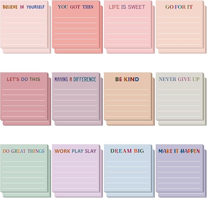 Yinder 24 Pcs Inspirational Sticky Notes Thank You Gift Motivational Sticky Note Pad Employee Appreciation Gift Bulk for Staff Coworker Teacher Nurse Office Groups 3 x 3'' (Motivational,Aesthetics)