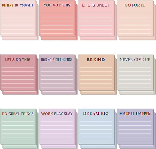 Yinder 24 Pcs Inspirational Sticky Notes Thank You Gift Motivational Sticky Note Pad Employee Appreciation Gift Bulk for Staff Coworker Teacher Nurse Office Groups 3 x 3'' (Motivational,Aesthetics)