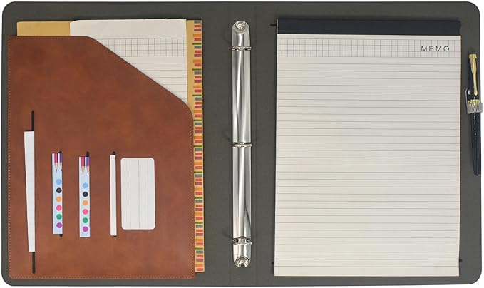 Tablet Organizer Portfolio Case with 3-Ring Binder, Binder Padfolio File Folder with Removable Tablet Holder, Compatible with iPad (A16) 11th Gen 2025 / iPad 10th Gen 2022 (Brown)