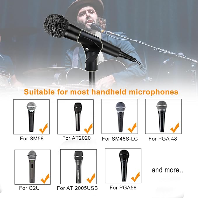 2 Pcs Universal Microphone Clip, Adjustable Mic Clip Holder for Mic Stand, Come with 5/8" Male to 3/8" Female Screw Adapter