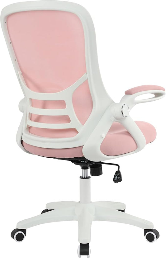 HYLONE Office Chair Ergonomic Chair with Flip up Armrests, Thickened Seat Computer Chair with Breathable Mesh Back Home Office Computer Chairs for Long Hours Mesh Office Chair(Pink)