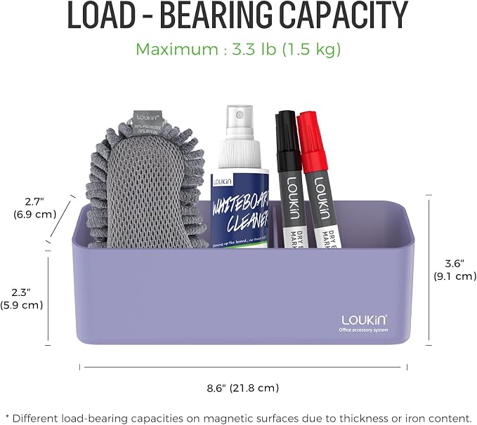 loukin Magnetic and Adhesive Marker Holder, Dry Erase Accessory Tray, Magnetic Storage Organizer for Whiteboard, Glass or Refrigerators (Purple)
