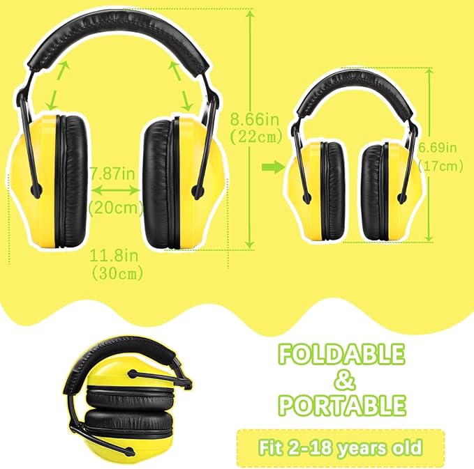 ZOHAN Kids Ear Protection 2 Pack, 25dB NRR Noise Cancelling Headphones for Kids, with Pillowy Pads, for Monster Truck, School, Autism, Sensory, Fireworks, Concerts, Events (Yellow+Green)