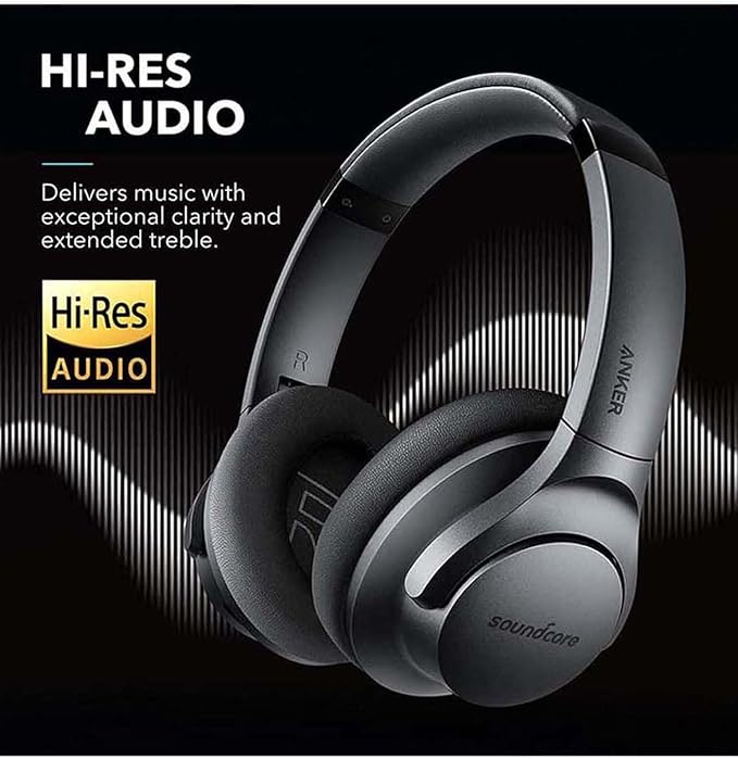 Soundcore Life Q20 Hybrid Active Noise Cancelling Wireless Bluetooth Headphones Over Ear with 40H Playtime, Hi-Res Audio, Deep Bass, Memory Foam Ear Cups and Headband (Renewed)