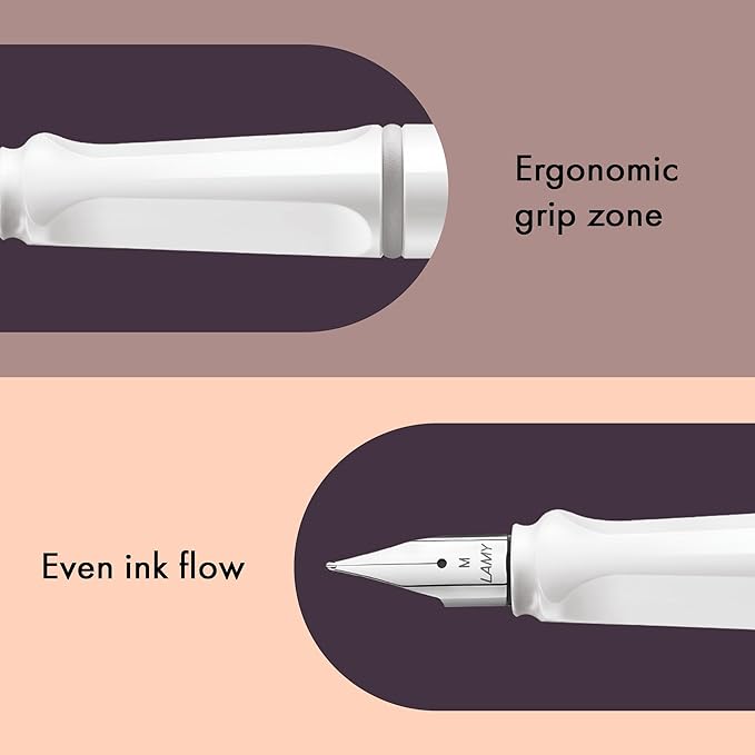 LAMY safari white - Fountain Pen with ergonomic grip & polished steel nib in size F - ideal for any Writing & Calligraphy - including LAMY T 10 blue cartridge - Right-Handed