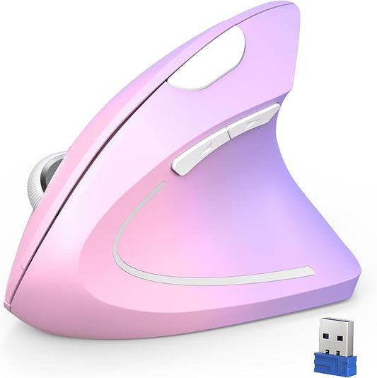 TECKNET 2.4G Ergonomic Mouse Vertical Wireless 4800 DPI Carpal Tunnel Mouse | 5 Adjustable DPI, Optical Tracking, 12 Months Battery, Quiet, 6 Buttons for Laptop, PC, Computer, Right Hand, Pink Purple