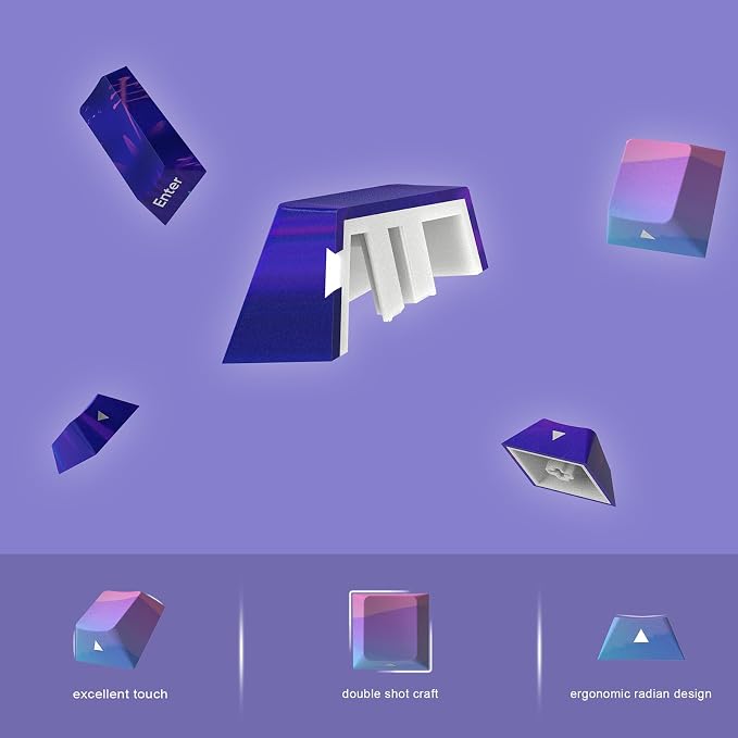 JSJT PBT Keycaps Side-Printed Translucent Keycap,Multi-Coloured Style Shine Through Custom Key Caps,124 Keys Cherry Profile Keycap Set for Cherry MX Switches Mechanical Keyboards
