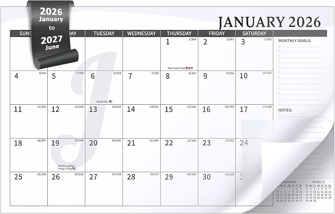 Ospelelf Calendar Refill 2026-2027 Large 10"x16" Monthly Planner with Protective Cover 18 Months January 2026 - June 2027 Black