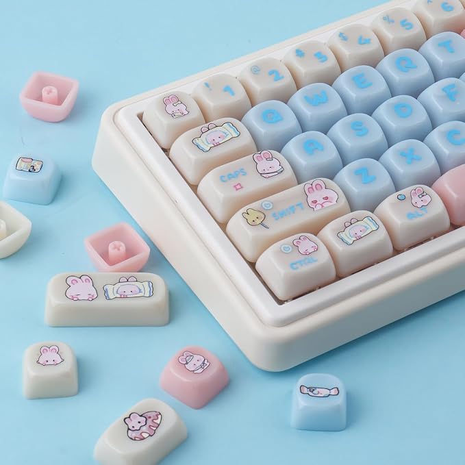 Tsungup Cherry Blossom MOA Keycaps-Pink Sakura,129 Keys Cute PBT Custom Keycaps 100 Percent,Dye Sub Key Caps Keyboard Keycap Set for MX Switches Mechanical