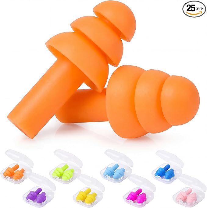 24 Pairs Multicolor Ear Plugs Bulk NRR 29dB Reusable Silicone Ear Plugs with Plastic Cases Soft Foam Plug for Sleeping Noise Cancelling Concerts Shooting Swimming Noise Reduction