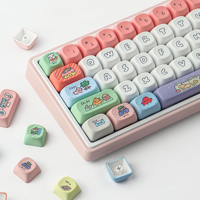 Tsungup MOA Profile Keycaps,126 Keys PBT Cute Funny Smiley Keycaps | Dye-Sublimation Custom Keycap Set with Keycap Puller for Cherry Gateron MX Swithes Mechanical Keyboards